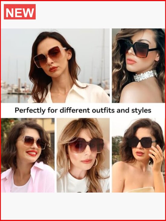Oversized Square Sunglasses with UV Protection, Composite Frame, Unisex